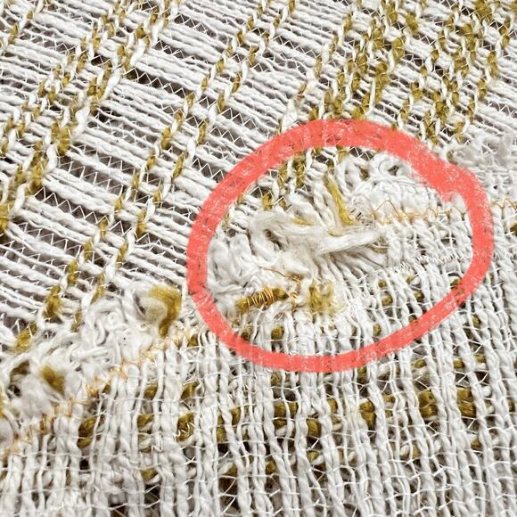 Vintage Tablecloth Open Weave Knit Round Cream Gold Octagon Sides 66” Diameter - Picture 10 of 10